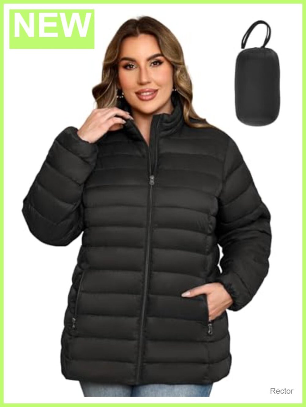 Plus Size Packable Puffer Jacket Lightweight Windproof Quilted Coat 1X-6X